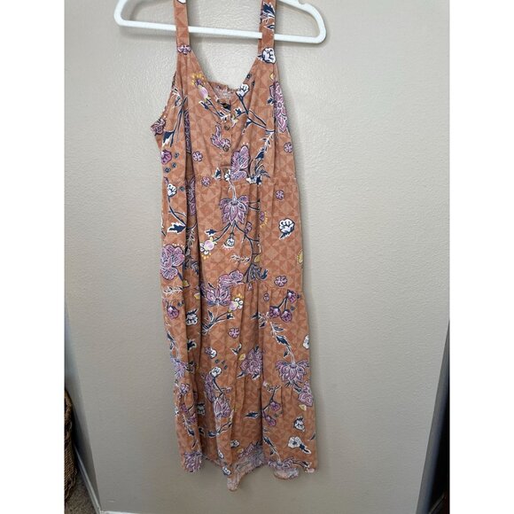 Sonoma Womens Orange Dress 1X Sleeveless round neck Floral Linen Maxi adjustable - Picture 3 of 9